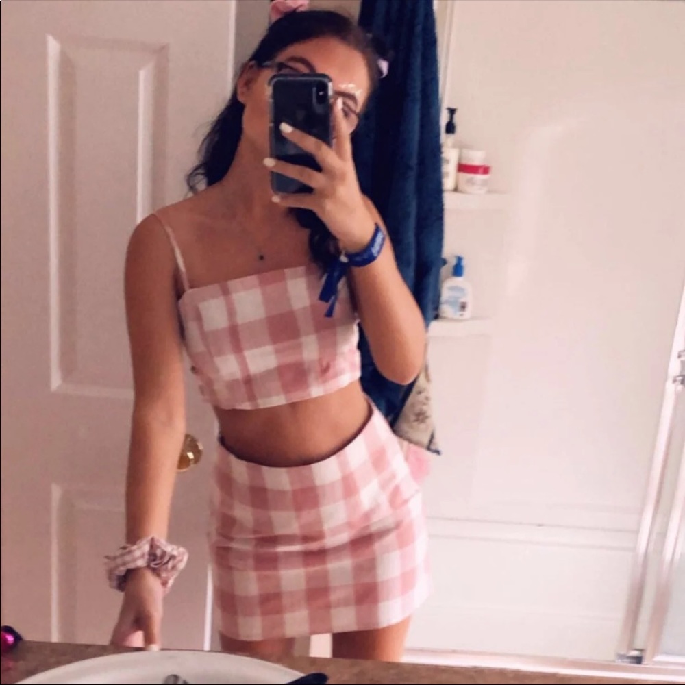Forever 21 Pink Gingham Cami Skirt Set